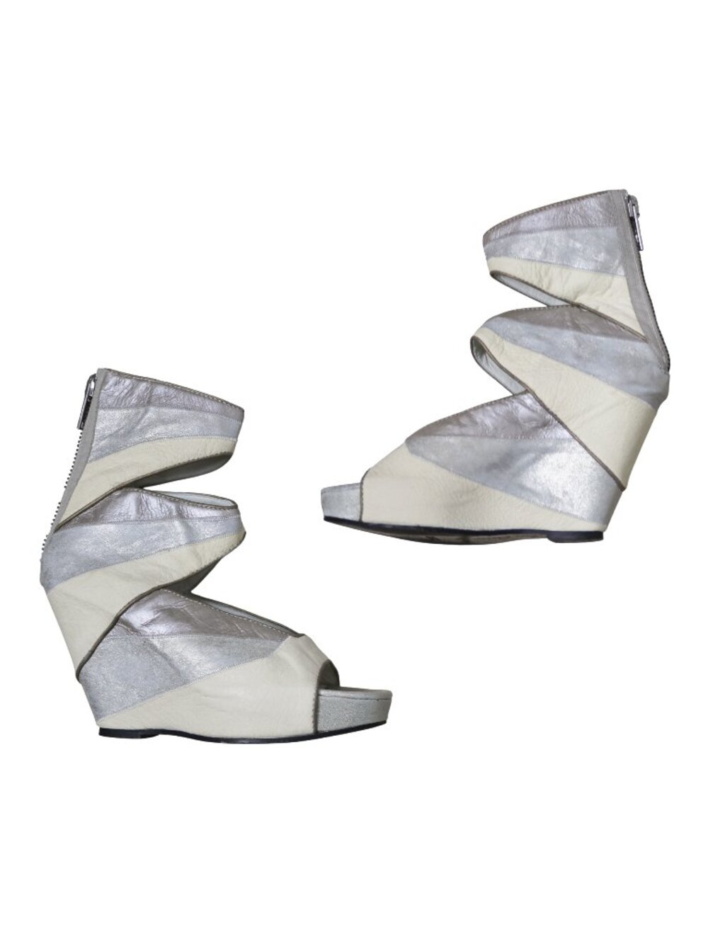 Rick Owens ss2010 bondage metallic leather cutout gladiator wedge sandals